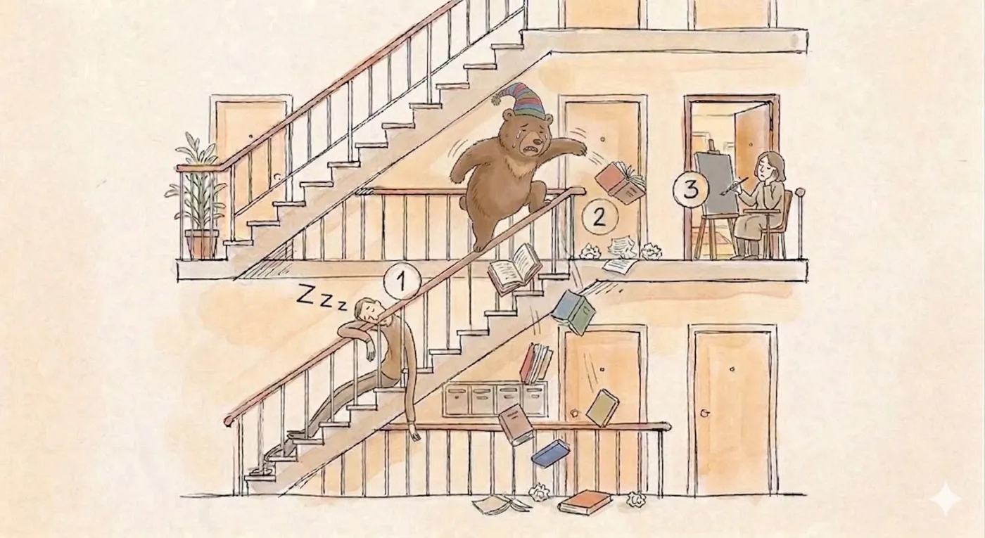 Fakten-Merkbild mit Bär, Zipfelmütze, Büchern und weiteren Eigenschaften