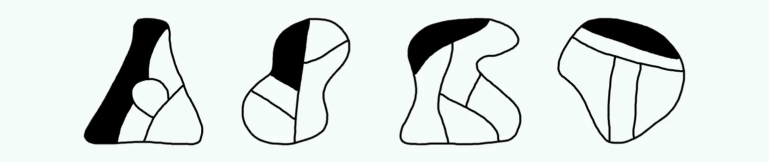 Vier Figuren mit auffälligen äußeren Formen für den Untertest Figuren lernen