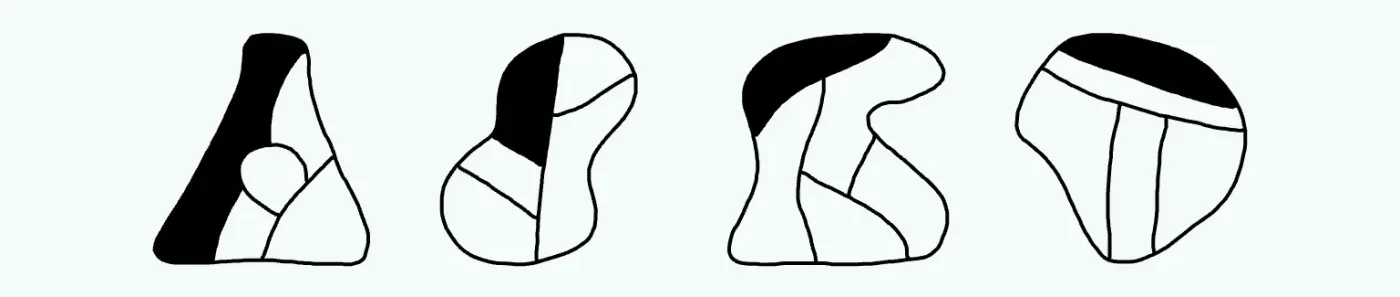 Vier Figuren mit auffälligen äußeren Formen für den Untertest Figuren lernen